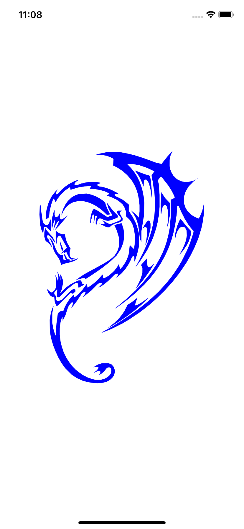Simulator running our app with our dragon svg file filled with blue