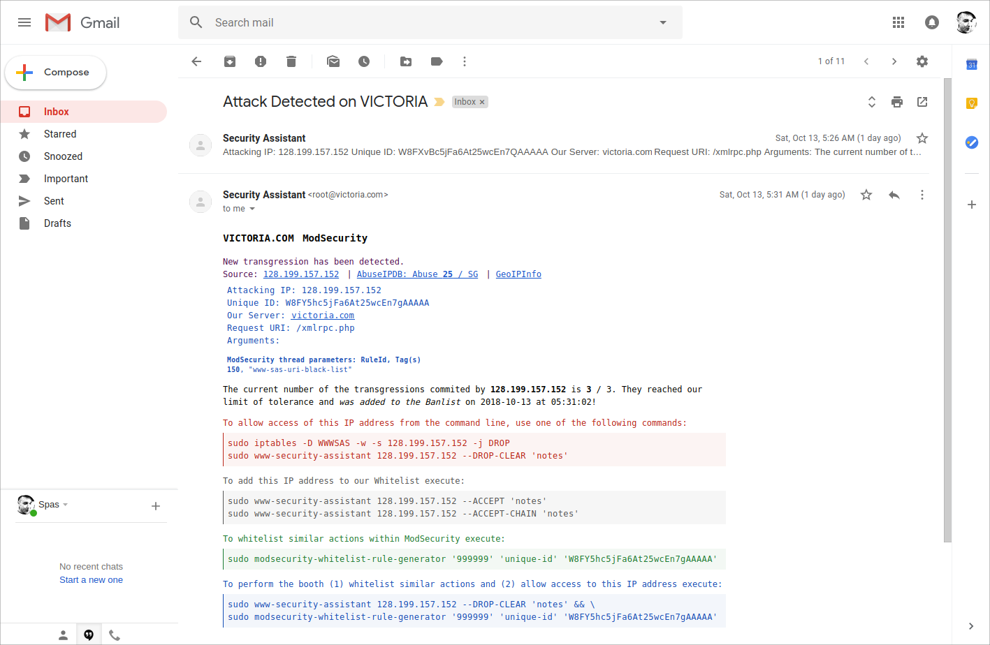 Examples email sent by the script.