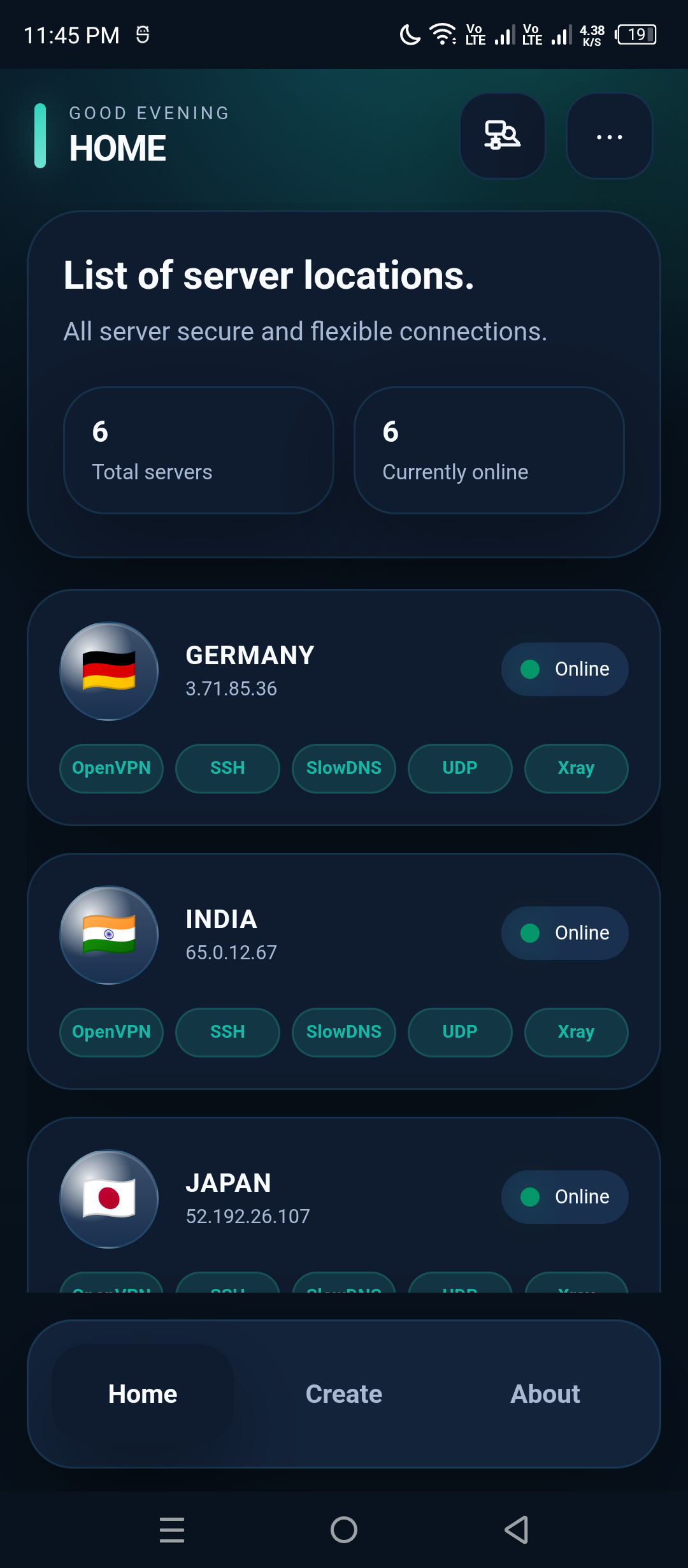 VIPER APP Home screen