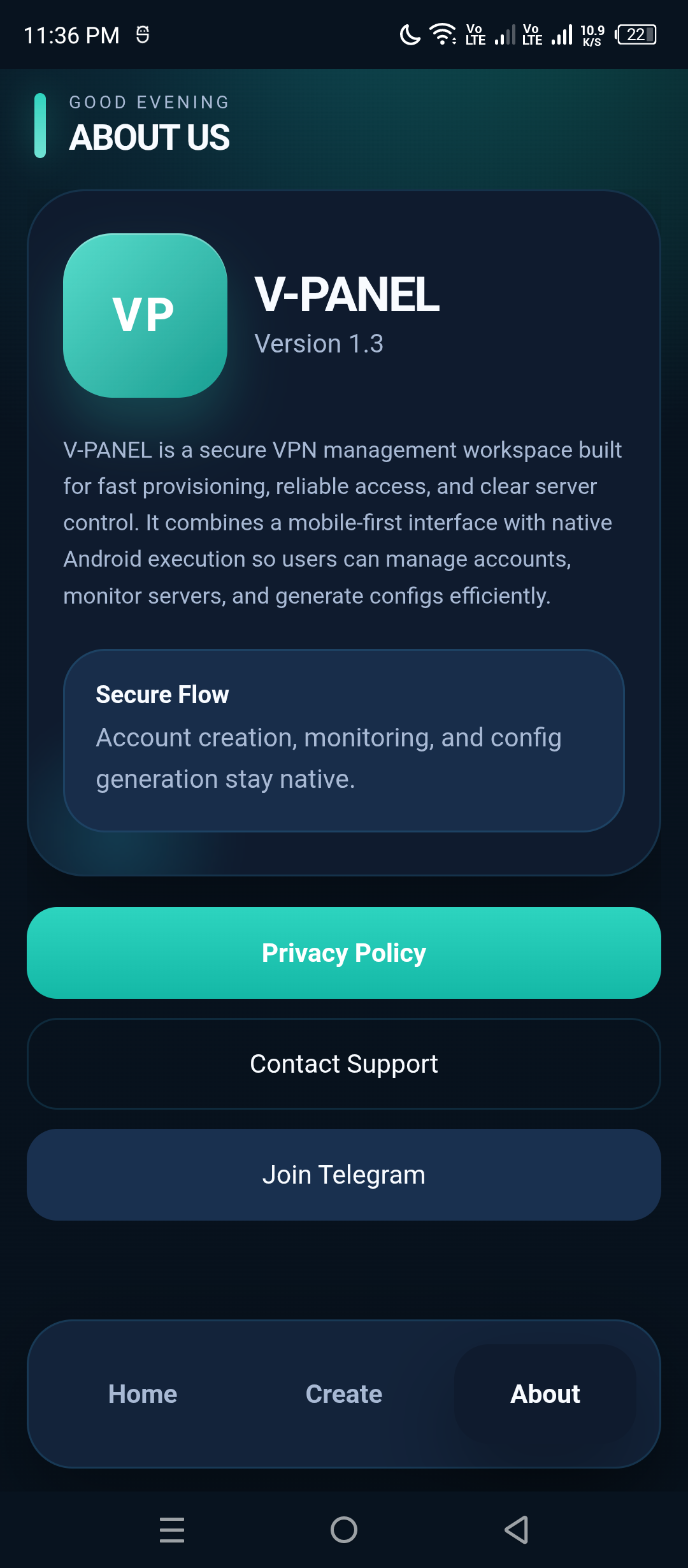 VIPER APP About screen