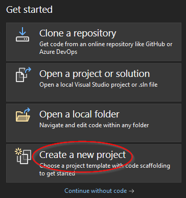 Select "Create a new project"