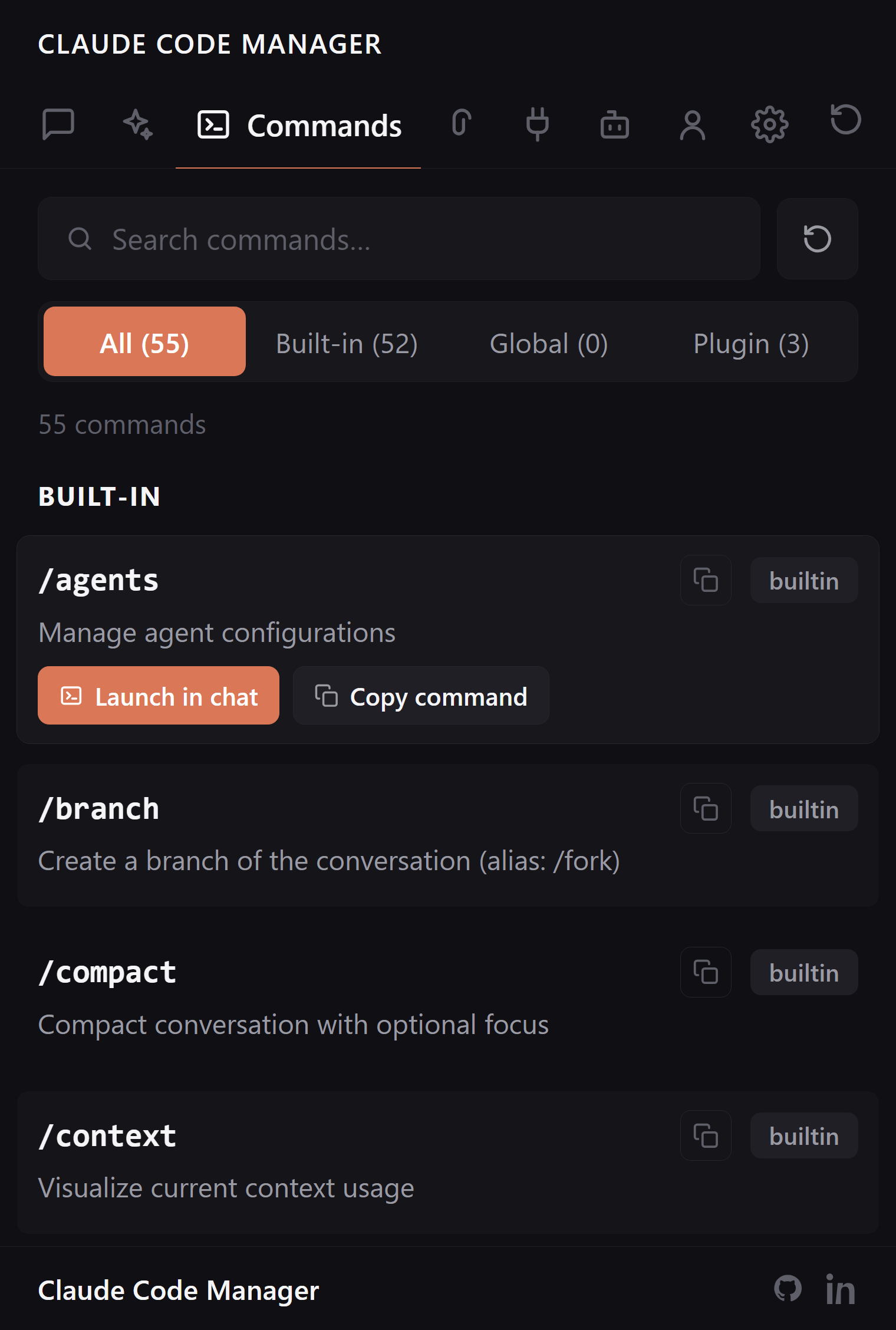 Commands tab