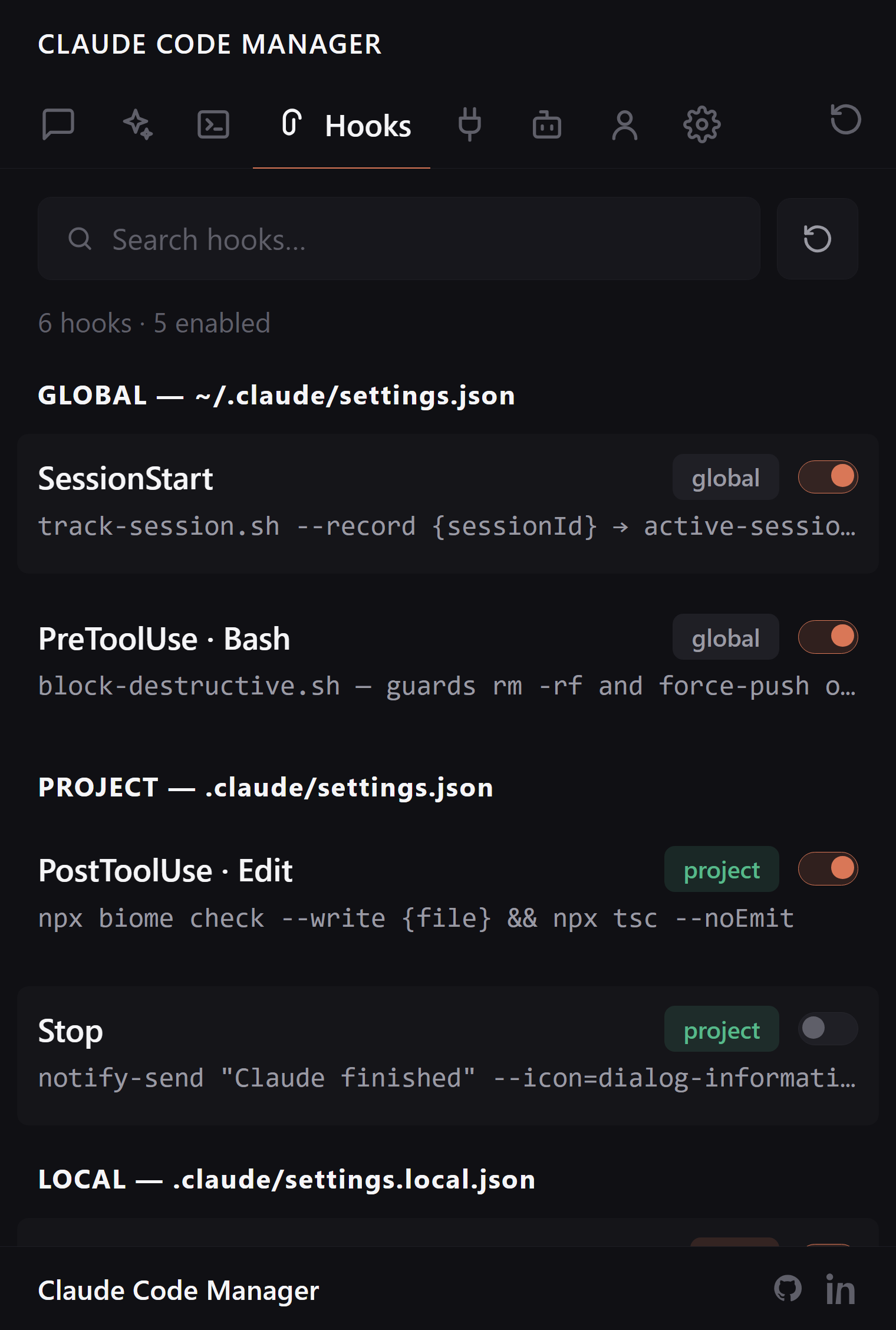 Hooks tab
