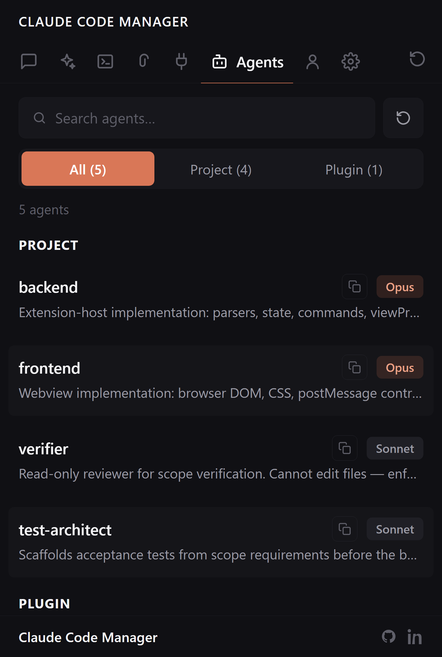 Agents tab
