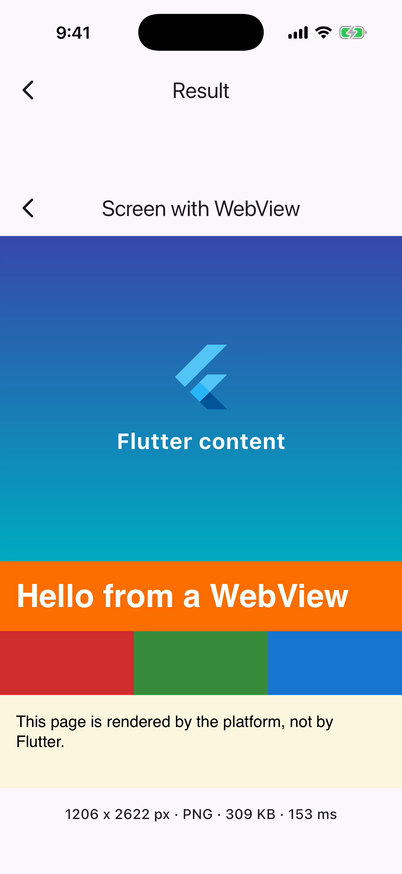 Flutter screen with a native WebView captured using ScreenshotKit.captureScreen