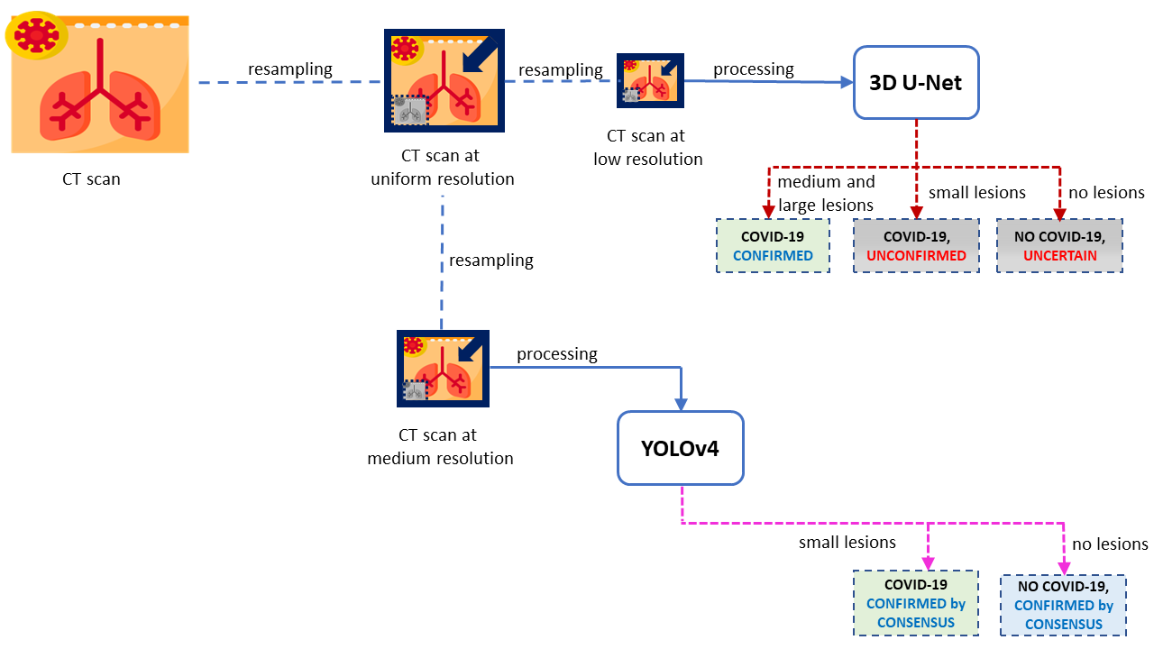 YOLOv4 and 3D U-net integration at FADCIL: YOLOv4 processing CT scans at medium resolution as part of FADCIL prediction module