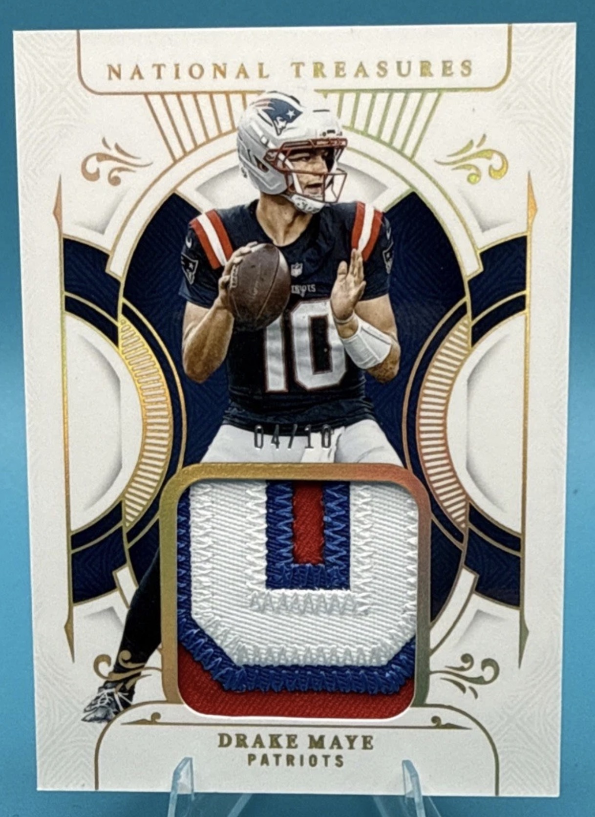 Drake Maye 2025 Panini National Treasures Treasured Patches Holo Gold