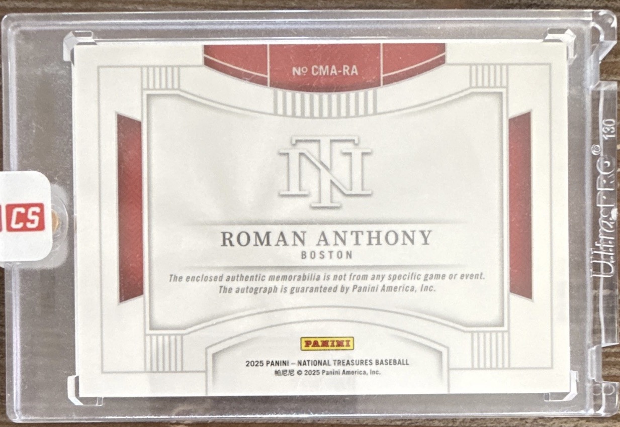 Roman Anthony 2025 Panini National Treasures back