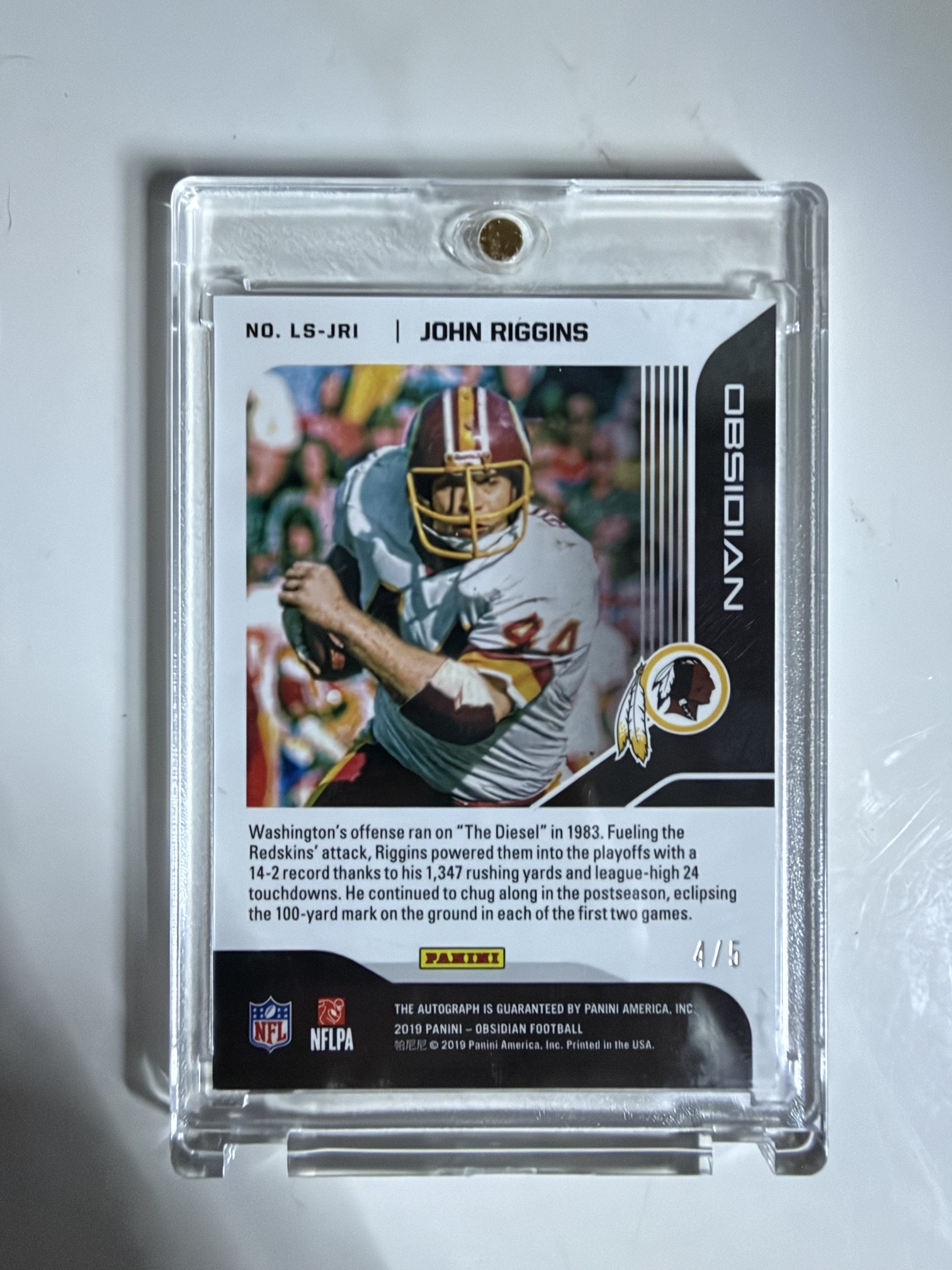 John Riggins 2019 Panini Obsidian back