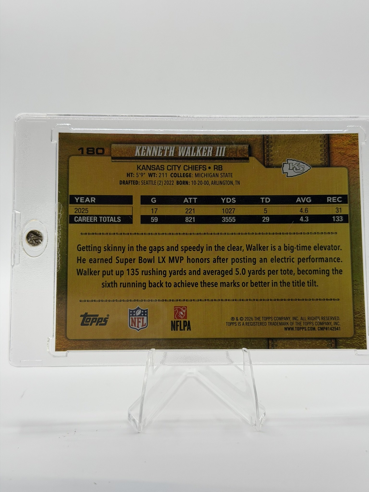 Kenneth Walker III 2026 Topps back