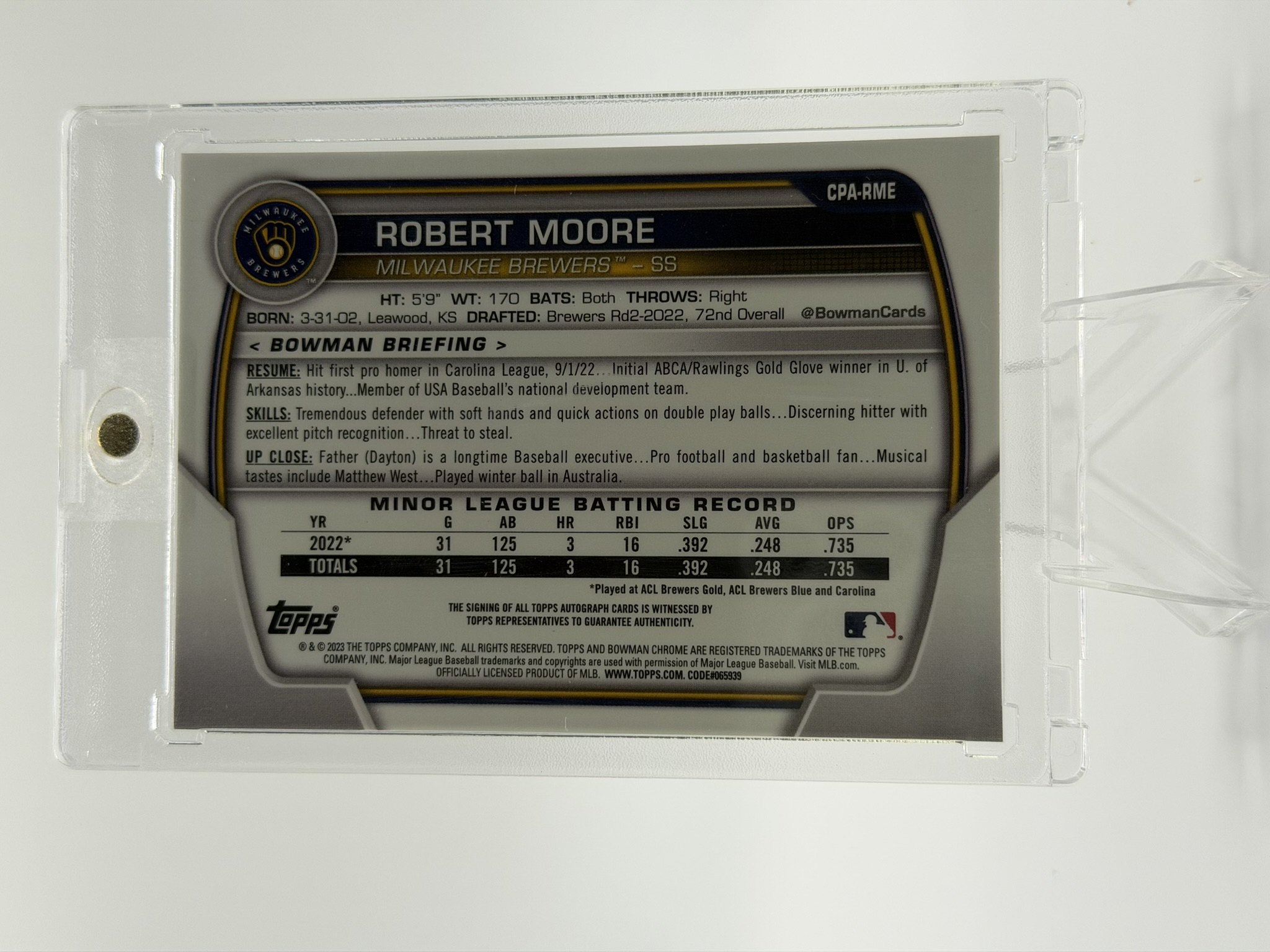 Robert Moore 2023 Bowman Chrome back