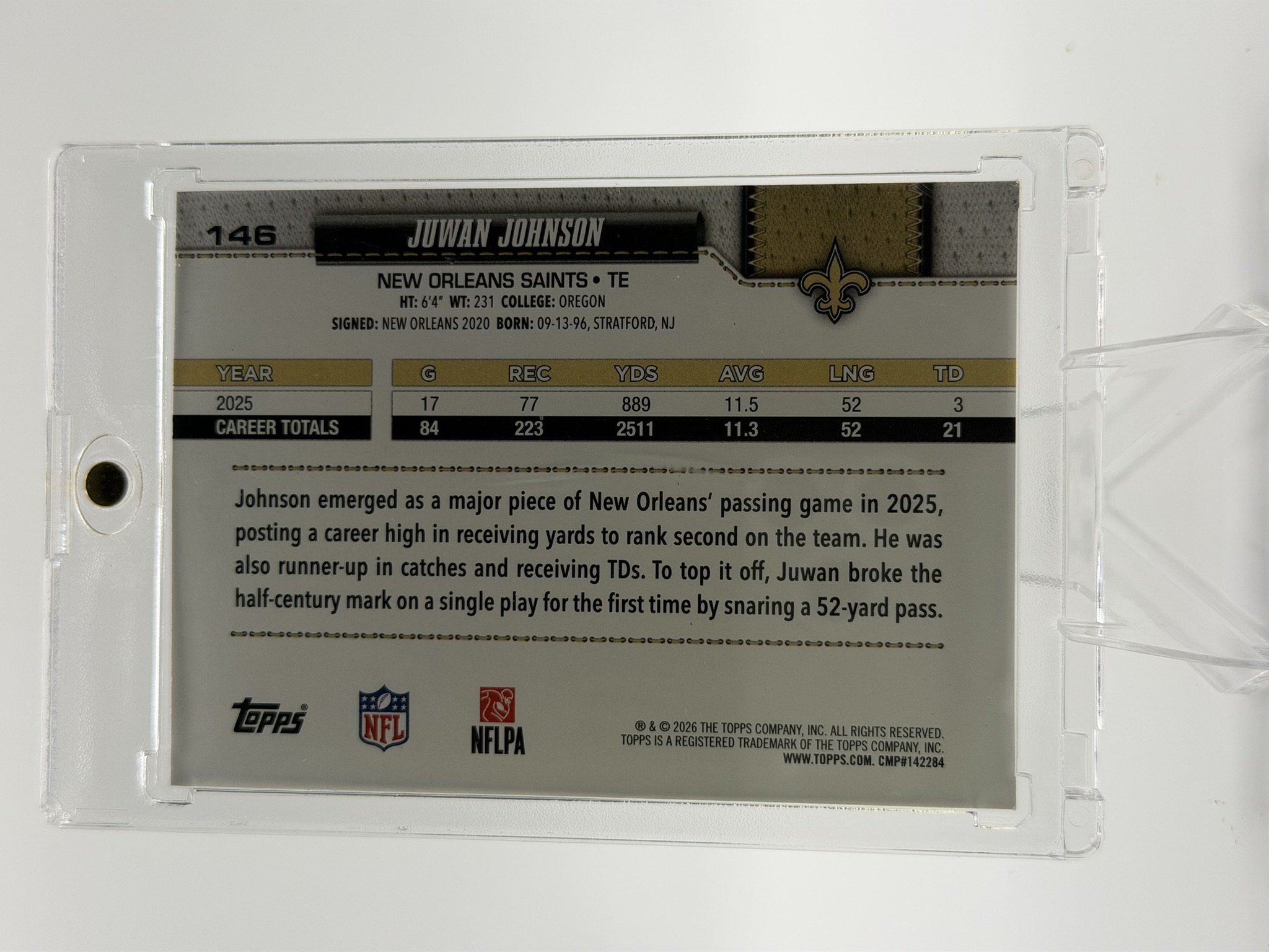 Juwan Johnson 2026 Topps back