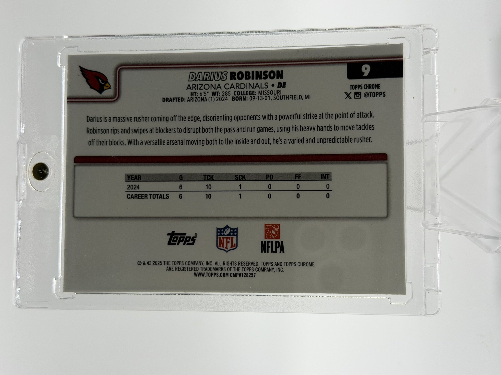 Darius Robinson 2025 Topps Chrome back