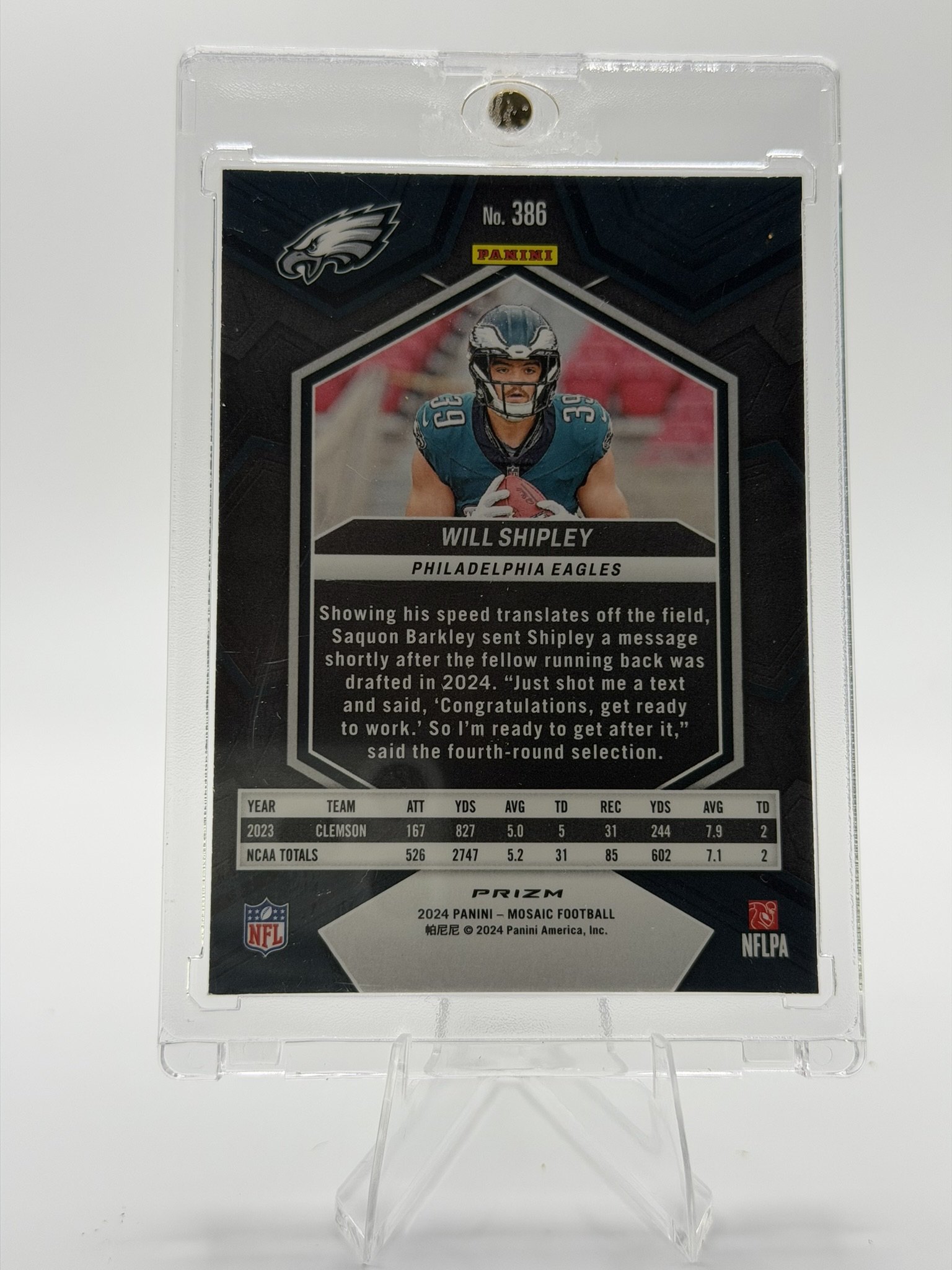 Will Shipley 2024 Panini Mosaic back