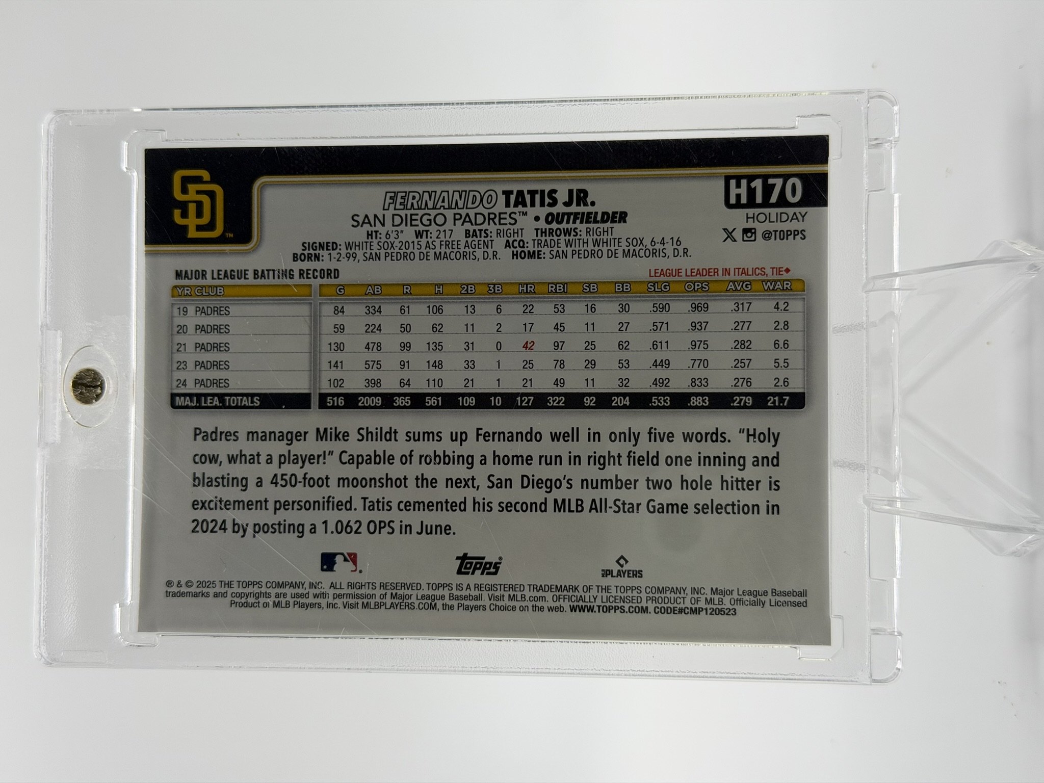 Fernando Tatis Jr. 2025 Topps Holiday back