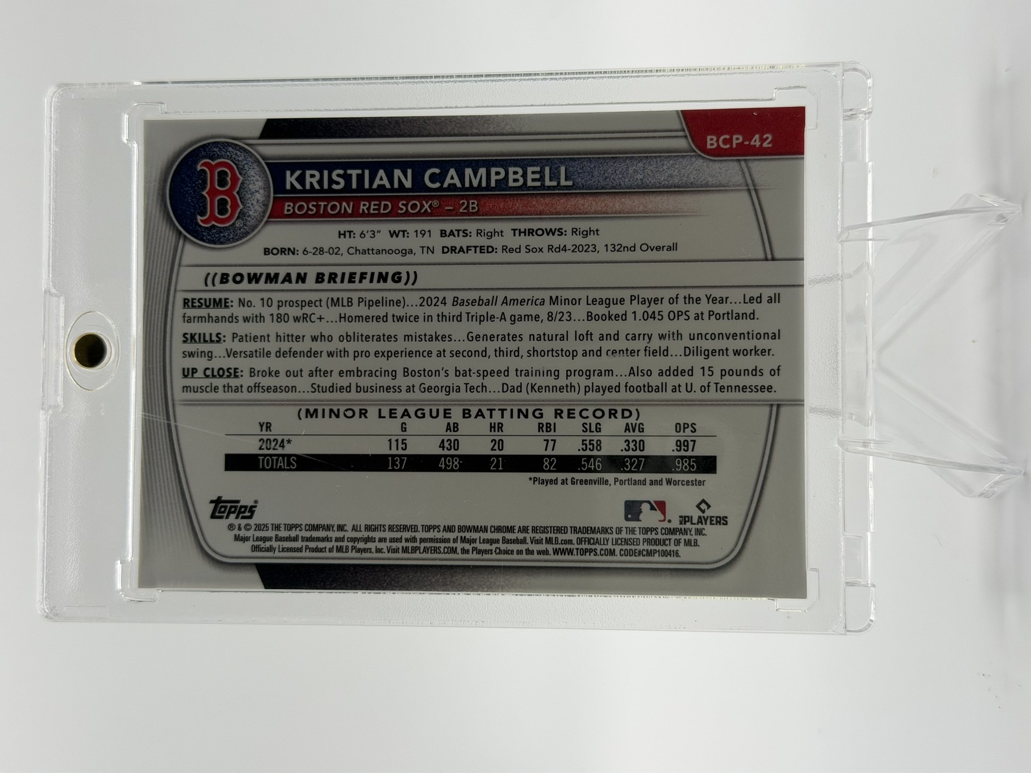 Kristian Campbell 2025 Bowman Chrome back