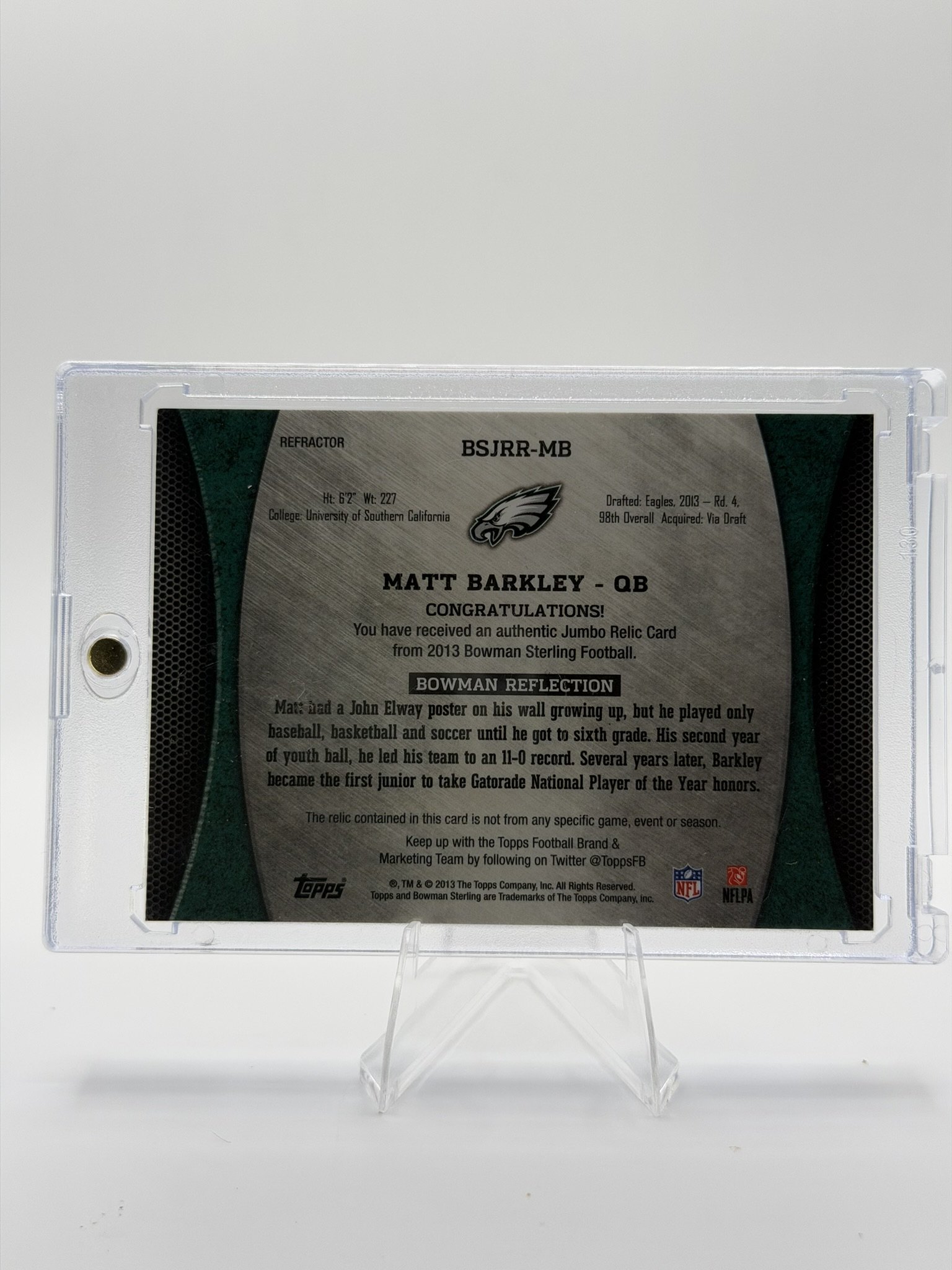 Matt Barkley 2013 Bowman Sterling back