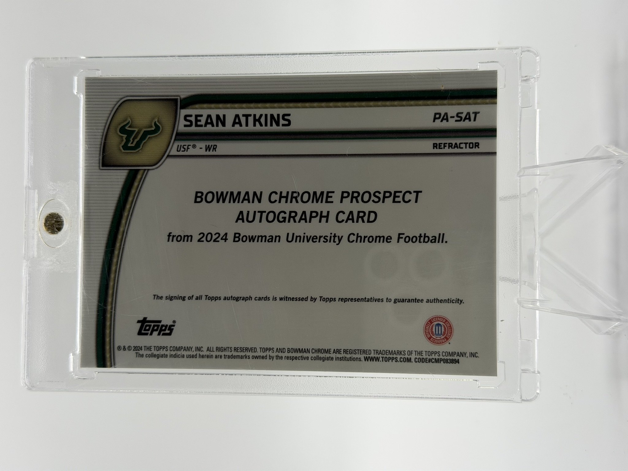 Sean Atkins 2024 Bowman University Chrome back