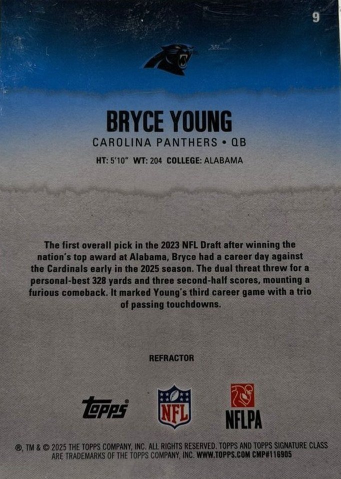 Bryce Young 2025 Topps Signature Class back