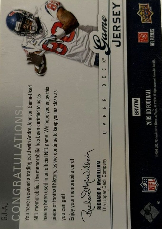 Andre Johnson 2009 Upper Deck back