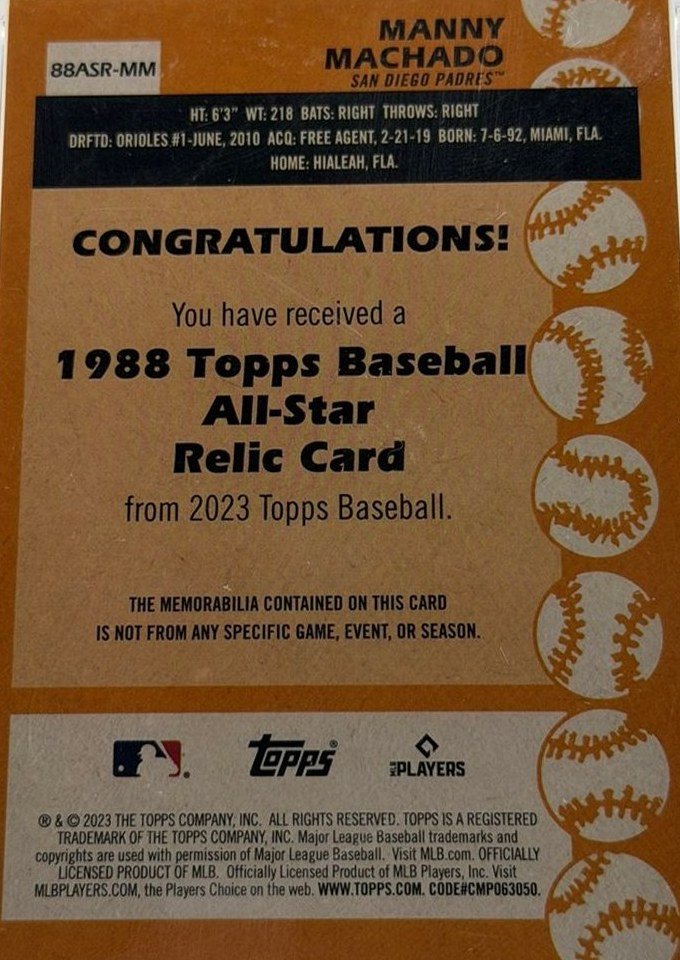 Manny Machado 2023 Topps back