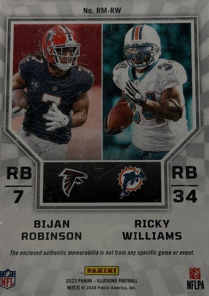 Bijan Robinson & Ricky Williams 2023 Panini Illusions back