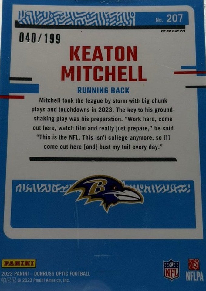 Keaton Mitchell 2023 Donruss Optic back