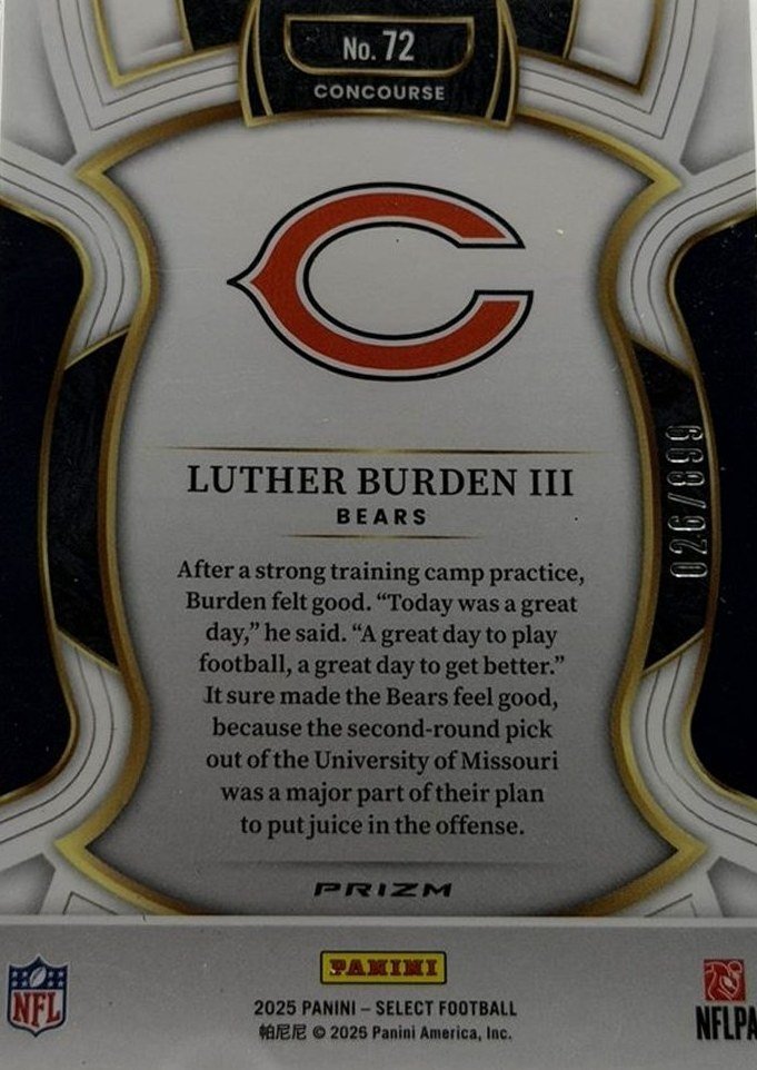 Luther Burden III 2025 Panini Select back