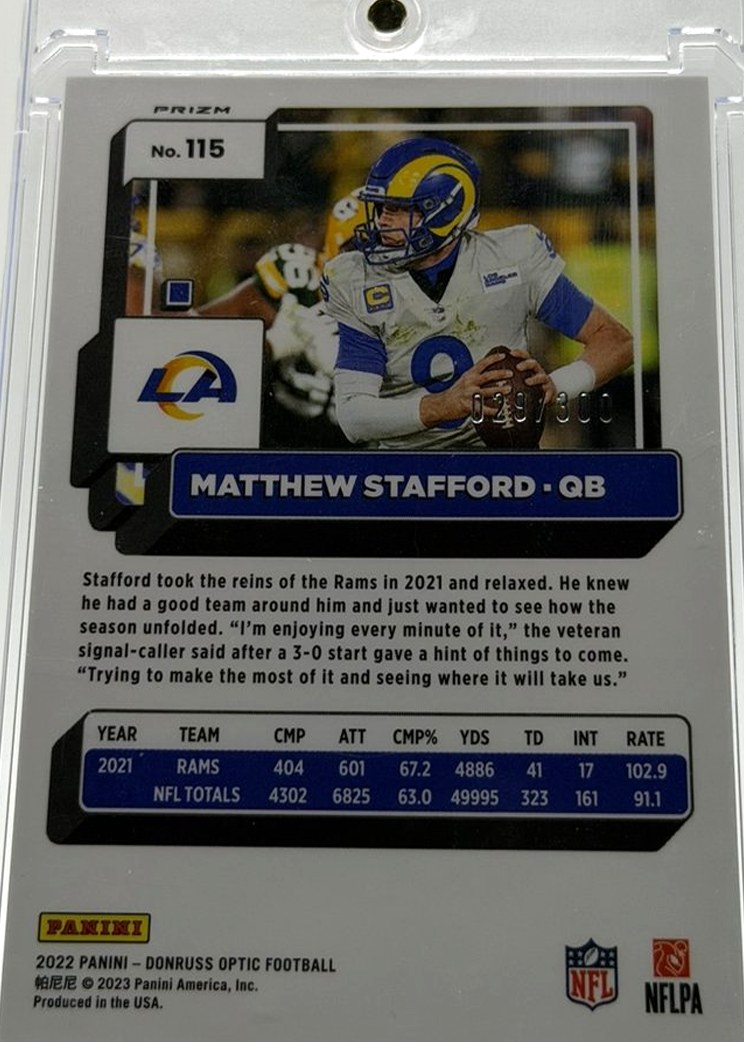 Matthew Stafford 2022 Donruss Optic back