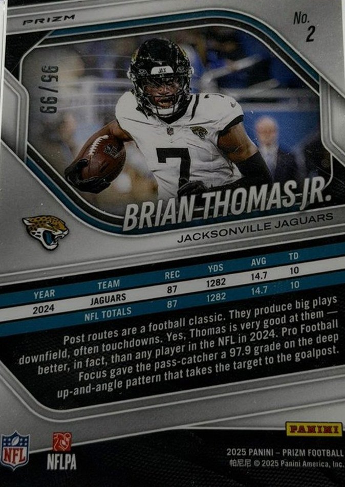 Brian Thomas Jr. 2025 Panini Prizm back