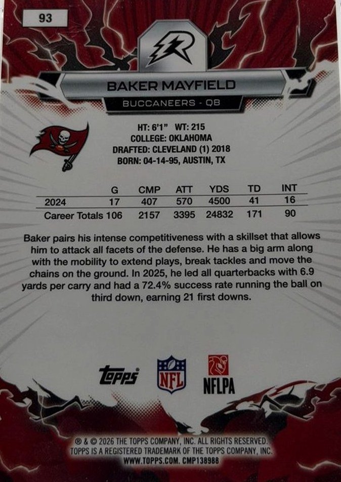Baker Mayfield 2025 Topps Resurgence back