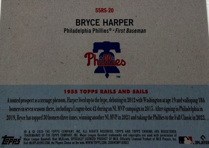 Bryce Harper 2025 Topps Chrome Platinum Anniversary back