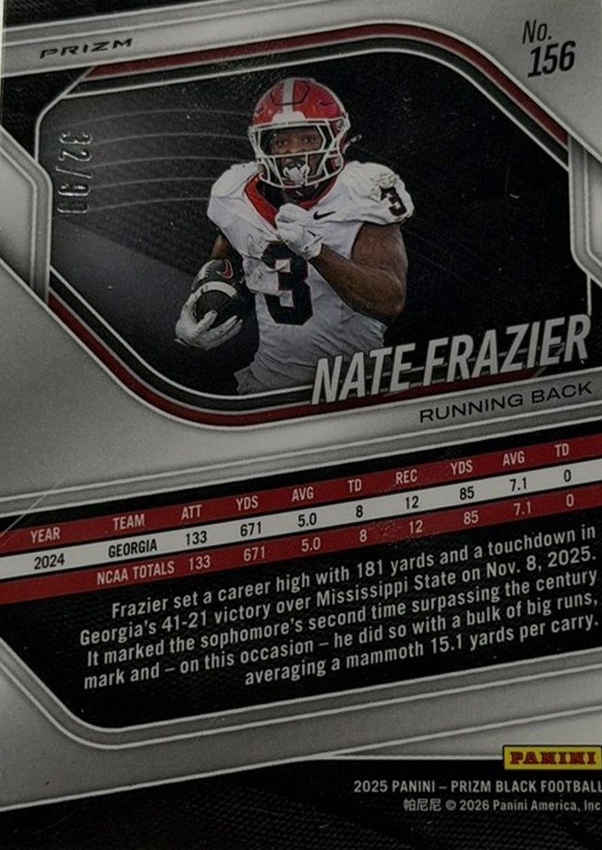 Nate Frazier 2025 Panini Prizm Black back