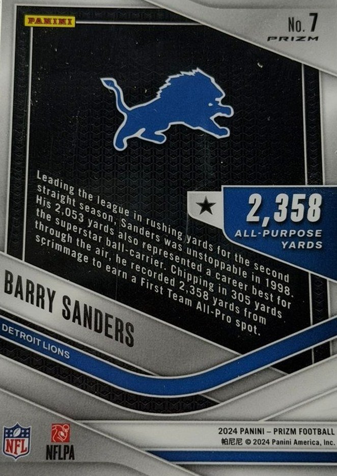 Barry Sanders 2024 Panini Prizm back