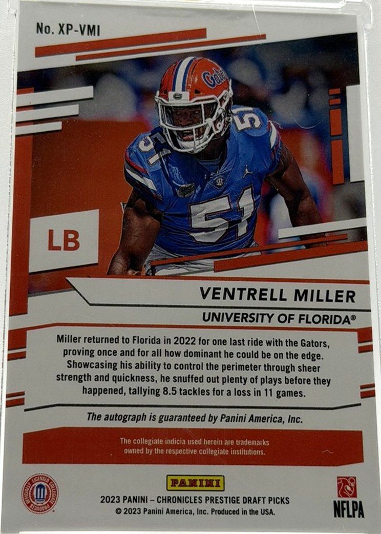Ventrell Miller 2023 Panini Chronicles Draft Picks back