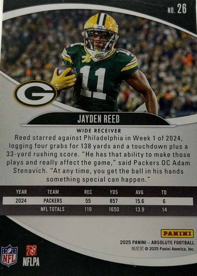 Jayden Reed 2025 Panini Absolute back