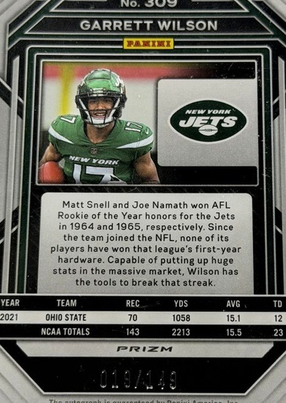 Garrett Wilson 2022 Panini Prizm back