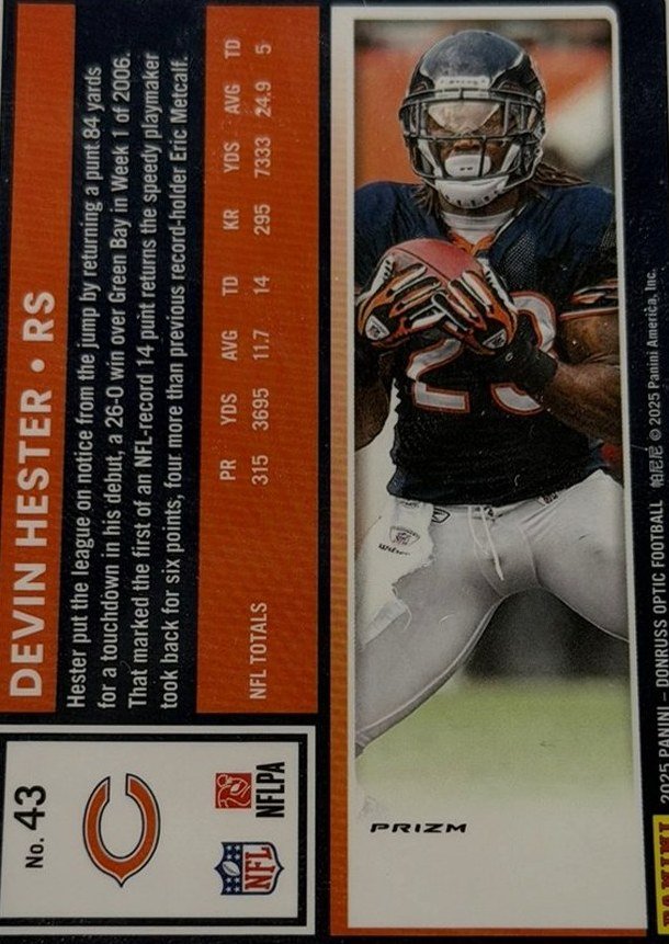 Devin Hester 2025 Donruss Optic back
