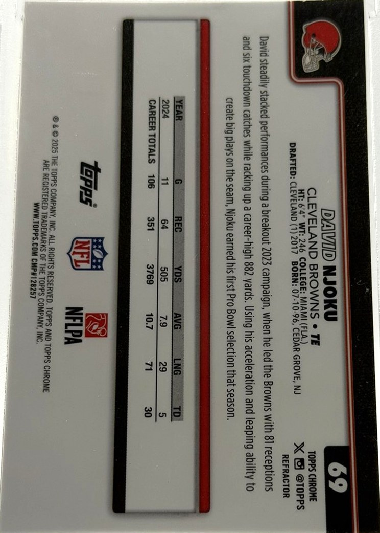 David Njoku 2025 Topps Chrome back