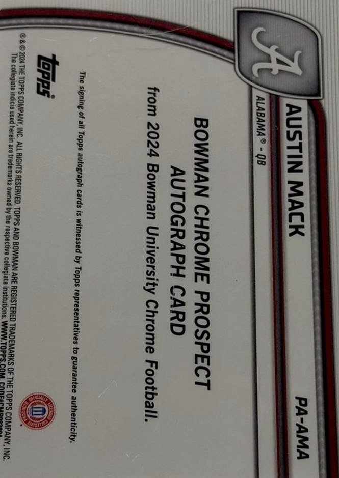 Austin Mack 2024 Bowman University Chrome back