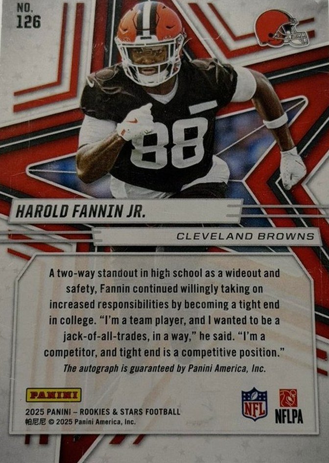 Harold Fannin Jr. 2025 Panini Rookies & Stars back