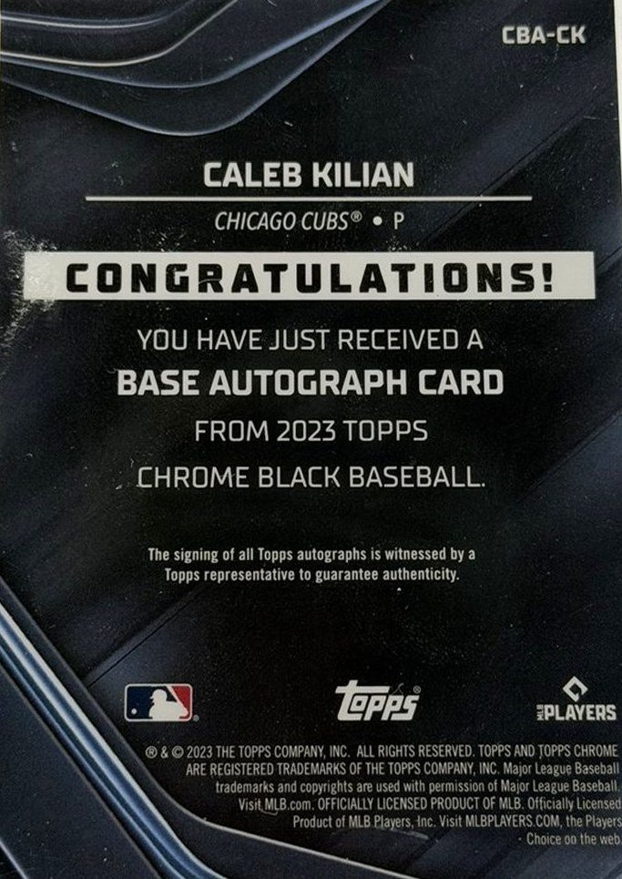 Caleb Kilian 2023 Topps Chrome Black back