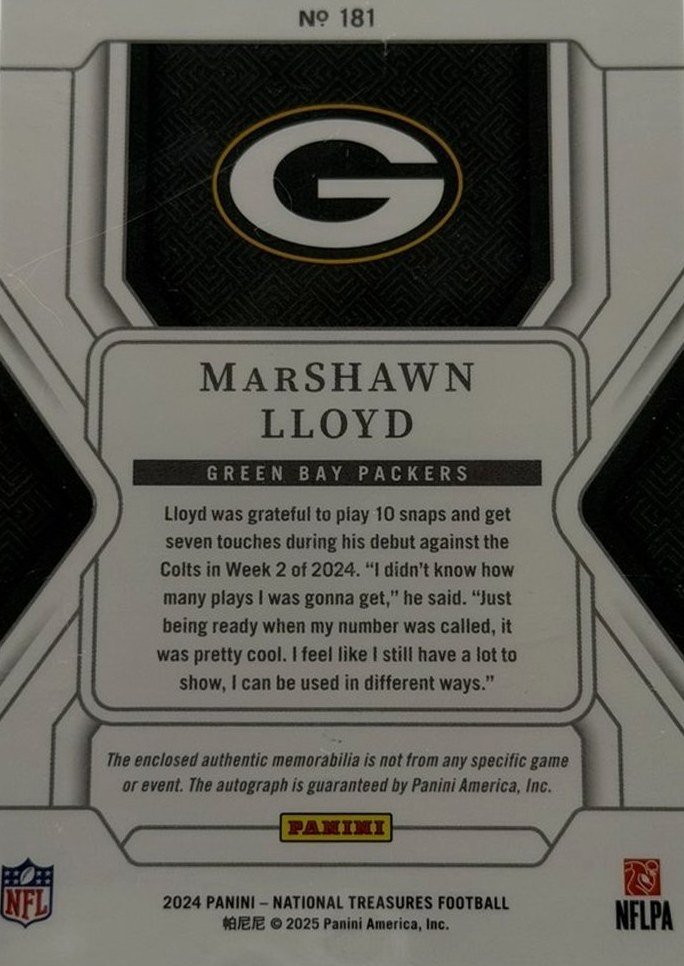 MarShawn Lloyd 2024 Panini National Treasures back