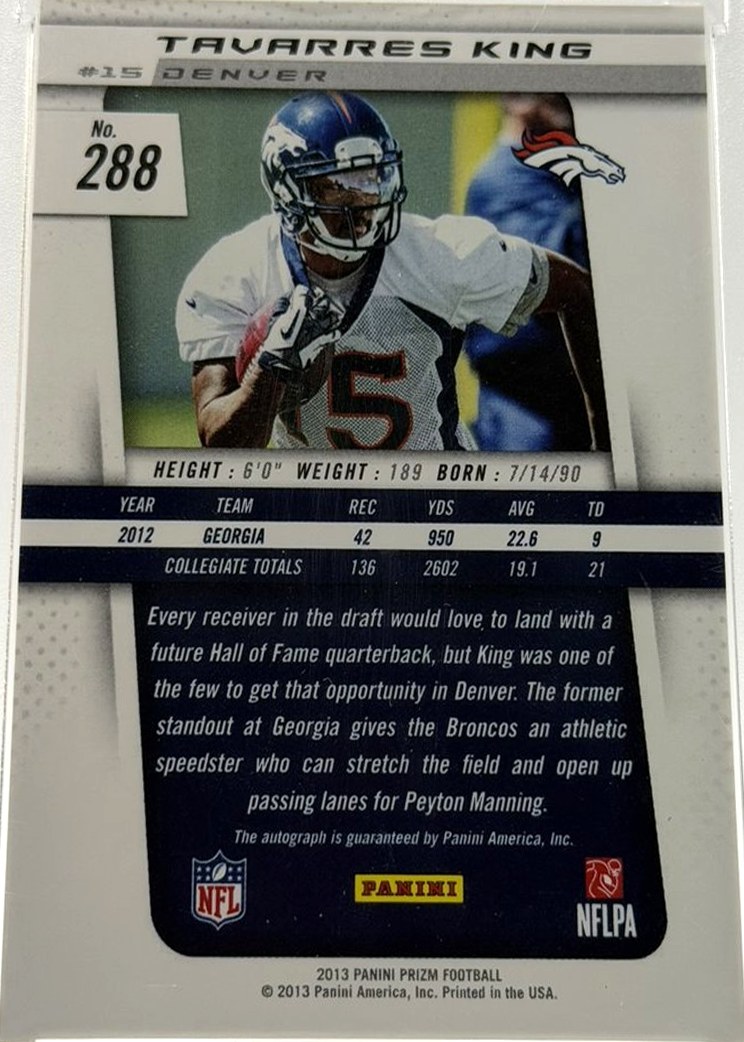 Tavarres King 2013 Panini Prizm back