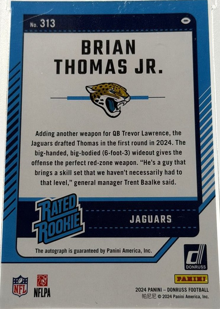 Brian Thomas Jr. 2024 Panini Donruss back