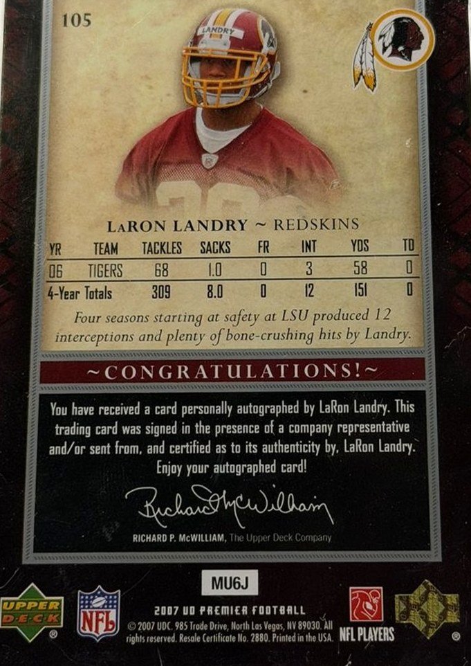 LaRon Landry 2007 Upper Deck Premier back