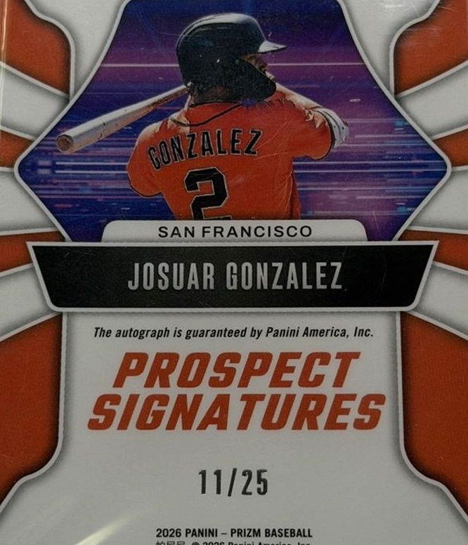 Josuar Gonzalez 2026 Panini Prizm back