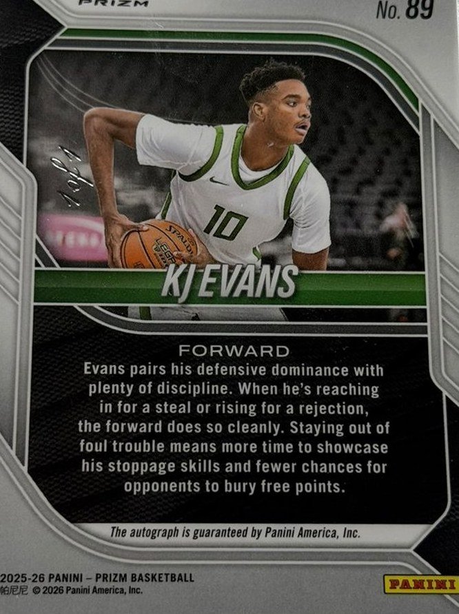 KJ Evans 2025 Panini Prizm back