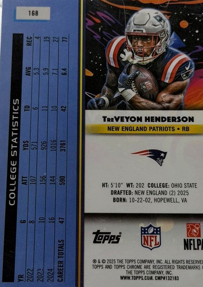 TreVeyon Henderson 2025 Topps Cosmic Chrome back