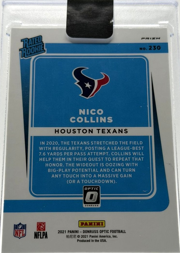 Nico Collins 2021 Panini Donruss Optic back